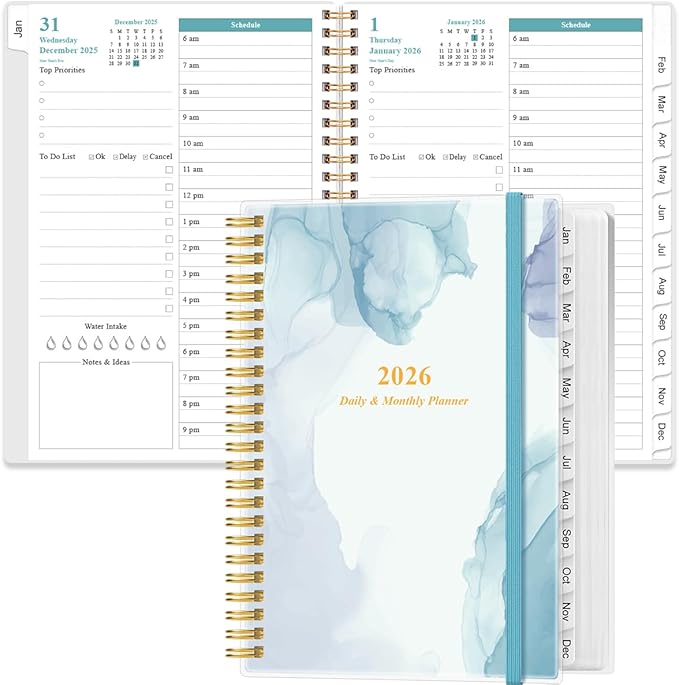 2026 Daily & Monthly Planner - One Page Per Day, Daily Planner from January 2026 to December 2026, Planner 2026 with 12 Monthly Tabs, 6.4" x 8.5", Rose Flower