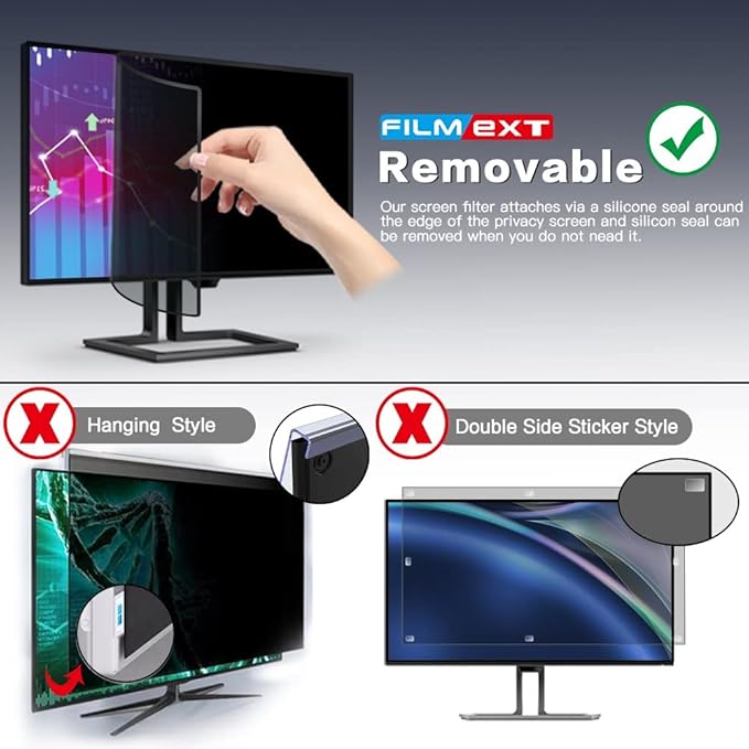 FILMEXT [2023 Upgrade 27 Inch Removable Privacy Screen Filter for 16:9 All-in-One Desktop/Frameless Computer Monitor, Bubble Free Anti Spy Blue Light Filter for Computer