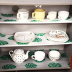 Monstera Shelf Liner for Drawers and Cabinets - Non Adhesive Waterproof Washable Cabinet Liner, Decorative Tropical Leaves Contact Paper for Kitchen Shelves, Pantry, Closet, Fridge