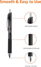 Amazon Basics Gel Pens Fine Point Smooth Writing Pens, Retractable, Black, 0.7mm, 12 Pack
