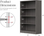 Farini 48 Inch Tall 4-Shelf Bookcase, Wood Bookshelf Storage Organizer Adjustable Shelf for Home Office, Study Room, Easy Assembly,Grey