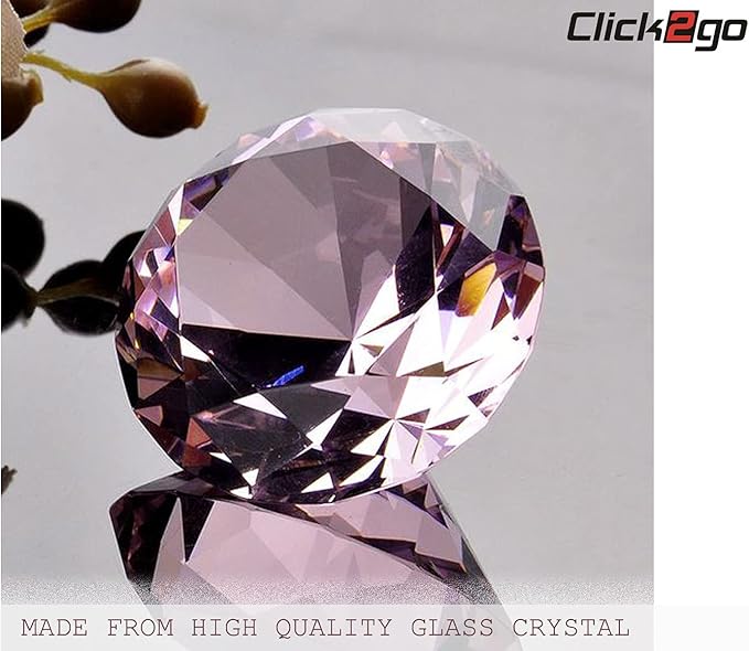CLICK2GO 3” / 80 mm Light Pink Diamond Shaped Glass Crystal Paperweight – Home Office Decor & Valentine's Day Gift Wedding Favors Centerpieces Decoration with Gift Box