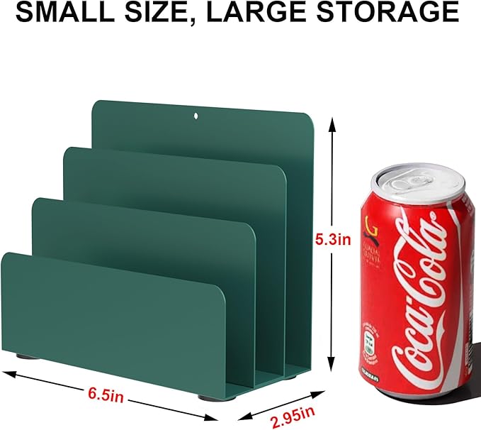 OUTIOE Mail Organizer Countertop, Small Desk File Organizer, Metal File Holder - Essential Workspace Organizers for Office Desk, Home Office (Green)