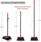 TreeLen Dust Pan and Broom/Dustpan Cleans Broom Combo with 52" Long Handle for Home Kitchen Room Office Lobby Floor Use Upright Stand Up Broom and Dustpan Set - Black/Red