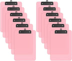 Zoenley A4 Plastic Clipboard Set of 12, Pink 12.5 x 9 Letter Size for Classroom, Students, Teacher, Nurse, A4 Clear 8.5 x 11 Clip Board with Low Profile Black Clip, Office & School Supplies