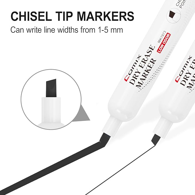Comix Low Odor Dry Erase Markers Black, 36 Bulk Black Color Whiteboard Markers, Chisel Tip Thick Markers for Classroom, Teachers, Office, School Supplies
