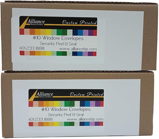 1000#10 Custom Printed Envelopes, White, Single Left Window, Self Seal, Security Tinted, Text and Logo Customization, Size 4-1/8 x 9-1/2 Inches, 24 LB