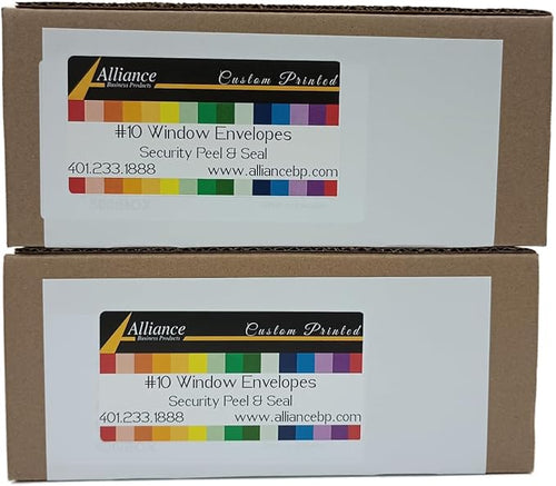 1000#10 Custom Printed Envelopes, White, Single Left Window, Self Seal, Security Tinted, Text and Logo Customization, Size 4-1/8 x 9-1/2 Inches, 24 LB