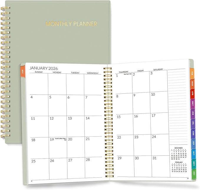 SUNEE 2026-2027 Planner - 24 Months (Jan 2026 - Dec 2027) - 7"x10" Monthly Spreads & Yearly Planner, Sage Green