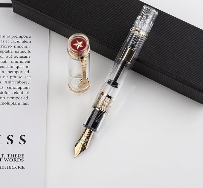 JINHAO 1935 Fountain Pen TIANDAO Series #8 Nib Ink Pen with Guitar-Shaped Clip and Ink Converter (M Nib 0.7mm, Transparent)