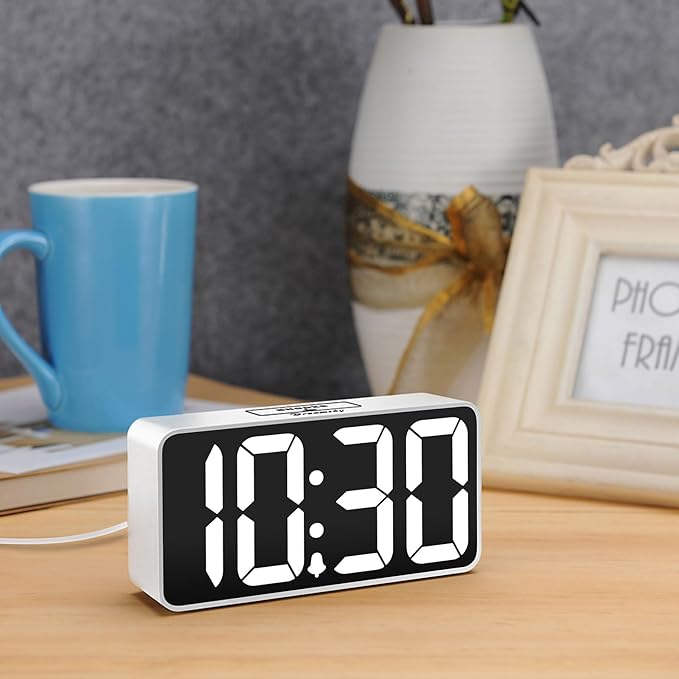 DreamSky Small Digital Alarm Clock for Bedroom, Large Big Numbers Display with Brightness Dimmer, Electric Bedside Desk Clock with USB Charging Port, Adjustable Alarm Volume, USB-C Adapter Powered