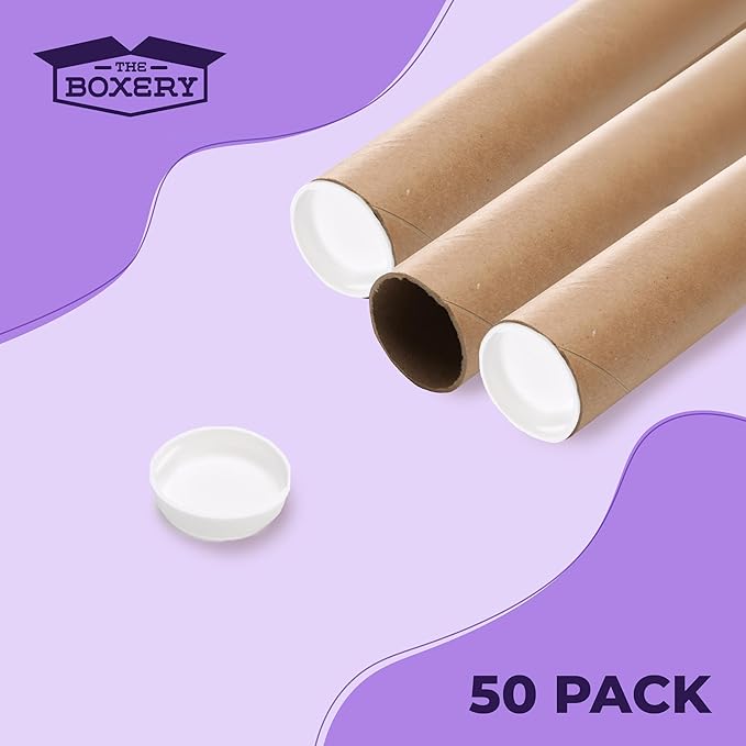 The Boxery Brown/Kraft Shipping, Storage, Posters, Arts, Crafts, Documents, Mailing Tubes 2 inch x48 inch - 50 PACK, Made in the USA, Reusable and Recyclable