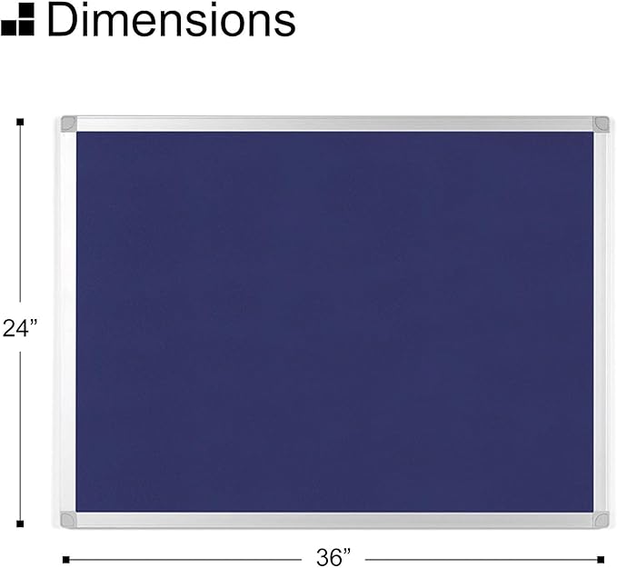 BoardsPlus Blue Felt Bulletin Board, 18" x 24", Wall Mounted Self-Healing Pin Board with Aluminum Frame, Affordable Felt Vision Board for Home, Office, Dorm & Classroom