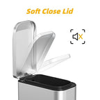 KdbK Bathroom Trash Can with Soft Close Lid, 15L/ 4 GallonRectangular Trash Can with Removable Wastebasket, Step Pedal, Slim Wastebasket for Bedroom, Home Office,Silver
