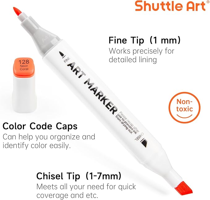 Shuttle Art 172 Colors Dual Tip Alcohol Based Art Markers,171 Colors plus 1 Blender Permanent Marker 1 Marker Pad with Case Perfect for Kids Adult Coloring Books Sketching and Card Making