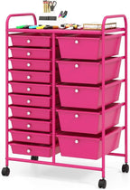 GLACER 15 Drawers Rolling Cart, Storage Cart with w/Removable Drawers & Steel Frame, Multipurpose Organizer Cart w/Sleek Handle, Utility Cart on Lockable Wheels for Home, School, Office (Hot Pink)