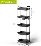 Sorgion 5 Tier Rolling Cart Organizer,Bathroom Cart Organizers with Wheels Laundry Room Organization Mobile Shelving Unit Utility Cart Storage Shelves Multi-Functional for Office, Home(Black)
