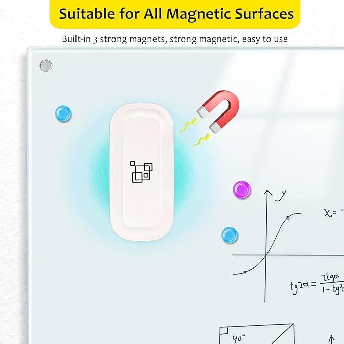 maxtek Magnetic Dry Erase Eraser Bulk, White Board Erasers - 8 Pack, Glass Whiteboard Eraser for Office and School Classroom Supplies (Pure White)