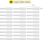 Wrap-It Storage Cable Labels - Large, White (30-Pack) Write On Cord Labels, Wire Tags for Cable Management and Organizer for Electronics, Computers and More