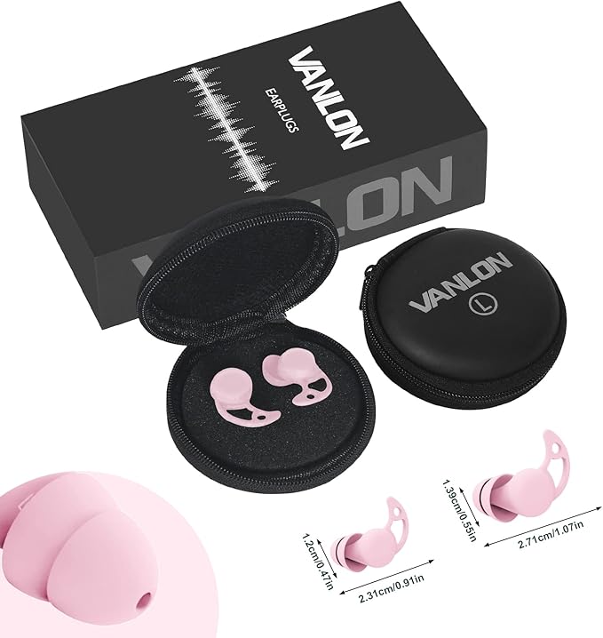 VANLON Ear Plugs for Noise Reduction, Reusable Sleeping Ear Plugs, 2Pairs Super Soft Fit Silicone Earplugs for Concerts, Sleep Snoring, Work, 33dB Noise Reduction Ear Plugs for Sound Blocking (Pink)