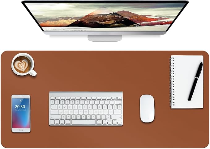 Boutilon Leather Desk Pad Protector,Non-Slip Mouse Pad,Laptop Desk Pad,Office Mouse Mat,Waterproof Leather Desk Blotter,Desk Writing Pad for Office and Home (XXL-Brown,47.2"x 17")
