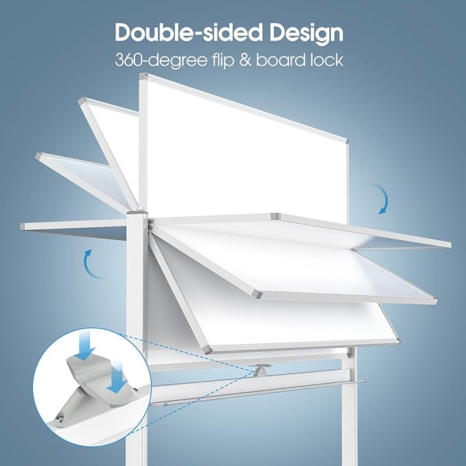 MaxGear Rolling Whiteboard, 72 x 40 Inch Double-Sided Magnetic Dry Erase Board on Wheels, 3 Height Adjustable Mobile Whiteboard with Locking Casters for Office, Classroom, Training