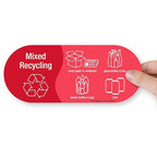 SmartSign (Pack of 4) 3.75 x 9 inch “Mixed Recycling” Sticker Labels with Symbols, 5 mil Laminated Polyester with SuperStick Adhesive, Red and White, Made in USA