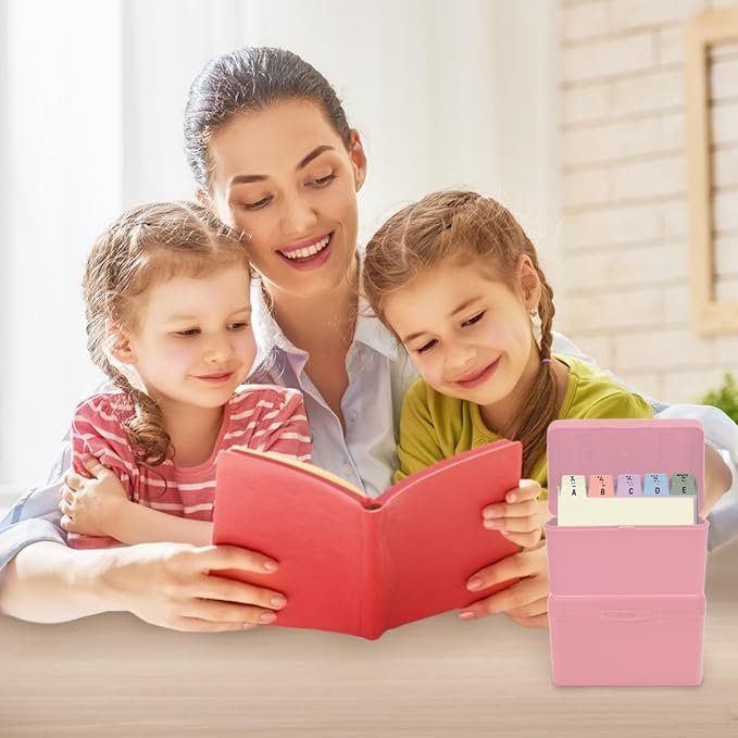 H4D 3x5 Index Card Holder with 100 Heavyweight Ruled Index Cards and 25 Plastic Dividers, Light Pink