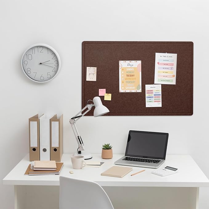 Bulletin Board, 36 x 24 inches Felt Board - Decorative Pin Board, Cork Board Alternative for Wall, 3' x 2' Foldable Picture Board Self-Adhesive Vision Board with 20 Pushpins - Saddle Brown