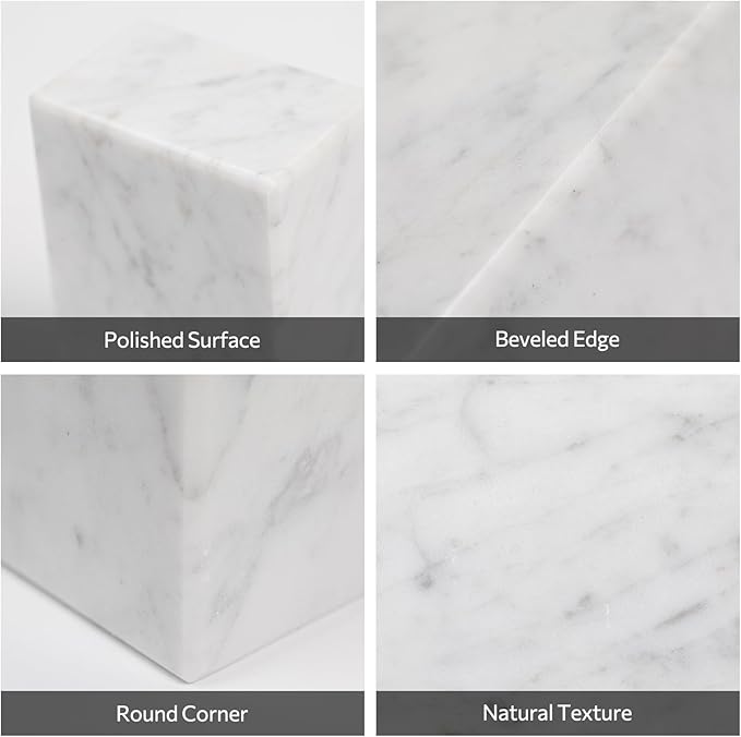 Faticdorr Luxury Marble Bookends for Shelves, 11LB Heavy Duty Marble Book Ends for Heavy Books, Stone Bookends Decorative, Polished, Carrara White Triangular, Set of 2