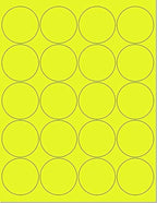 Pack of 50 Sheets, 8-1/2 x 11" Fluorescent Labels for Laser & Inkjet Printer Yellow Fluorescent, (2" Round - 20 Per Sheet, 1000 Label)