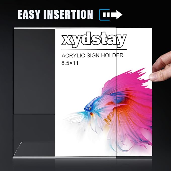 xydstay 3 pack 8.5x11 Acrylic Sign Holder for Picture Frames, L Shape Clear Plastic, Plastic Sign Holder,Menu Holder, Unbreakable Table Sign Holder for Restaurant, Office, School, Store and Home Use