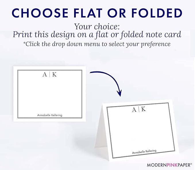 Classic Personalized Two Letter Stationary Monogram Stationary Set for Men and Women, FLAT OR FOLDED NOTE CARDS, Personalized Monogram Stationery Set with Envelopes, Your Choice of Colors and Quantity