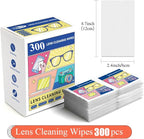 Pre-Moistened Lens Cleaning Wipes, 300 Pcs Cleaning Wipes for Glasses, Computer & Laptops Screens, Smart Phones, Optical Lens, Goggles, and Watch Screen l Quick-Dry and Scratch-Free