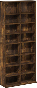Furinno Jaya DVD Shelf, 16-Shelf Wide CD Rack, Media Shelf with Adjustable Shelves, 8 x 2 DVD Storage Cabinets for CD Blueray Game Disc, Easy Assembly, for Living Room, Home Office, Amber Pine