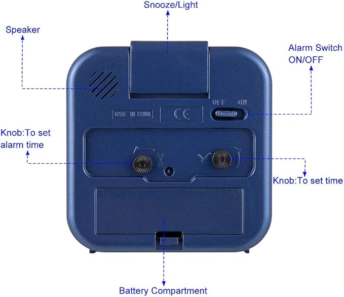 Tinload Small Battery Operated Analog Alarm Clock Silent Non Ticking, Ascending Beep Sounds, Snooze,Light Functions (Blue)