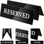 6 Pieces Table Top Reserved Sign Table Signs Reserved Seating Signs Double Sided Table Tent Sign for Wedding Restaurant Family Ceremony Events (White Words Black Background,7.8 x 2.75 Inches)