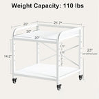 Vokumba 20 Inches Large White Printer Stand, 2-Tier Under Desk Printer Table with Height Adjustable Shelf, Rolling Printer Cart with Industrial Wheels for Home Office (White)