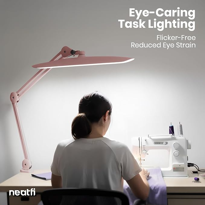 Neatfi XL 2,200 Lumens LED Task Lamp, 24W Super Bright Desk Lamp, 117 Pcs SMD LED, 4 Level Brightness, Dimmable, Task Light for Home, Office, Workbench (Non-CCT, Rose Gold)