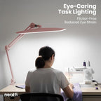 Neatfi XL 2,200 Lumens LED Task Lamp, 24W Super Bright Desk Lamp, 117 Pcs SMD LED, 4 Level Brightness, Dimmable, Task Light for Home, Office, Workbench (Non-CCT, Rose Gold)