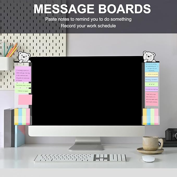 Office Desk Accessories 2pcs Multifunction Computer Monitor Memo Board - Transparent Computer Side Panel Memo Creative Monitor Side Panel Suitable for Office Home Desktop