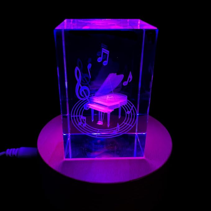 XINDAM 3D Piano Paperweight Laser Etched in Crystal Glass Cube for Graduation Christmas Birthday Valentine's Day