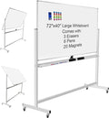 Max-officoo Mobile Whiteboard 72"x40" Magnetic Dry Erase White Boards on Wheels Double-Sided Large Whiteboard with Rolling Stand for Classrooms, Offices and Home