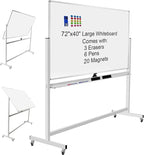 Max-officoo Mobile Whiteboard 72"x40" Magnetic Dry Erase White Boards on Wheels Double-Sided Large Whiteboard with Rolling Stand for Classrooms, Offices and Home