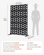 VEVOR Metal Privacy Screen, 47" W x 72" H, Outdoor Privacy Screens 5-Panel, Freestanding Outdoor Divider with Stand, Decorative Garden Steel Privacy Fence for Balcony Patio Indoor Room Black
