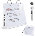Desktop Glass Dry Erase & Acrylic Aesthetic Desk Calendar Weekly to-do List Combo, Small Magnetic Standing Whiteboard, Desk Flip Easel Calendar with Accessories for Home Office Supply, White, 9 x 7''