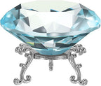 PATIKIL Diamond Crystal Paperweight, 100mm / 3.94" Crystal Paperweight Paper Weight with Silver 25 Metal Base for Home Office Desktop Table Decor Wedding Party Ornaments, Lake Blue