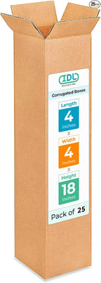 Tall Moving & Shipping Boxes 4"L x 4"W x 18"H (25-Pack) - Extra Strength 200 lb vs Regular - Corrugated Moving Boxes, Made in USA - Durable Cardboard Box for Shipping by IDL Packaging