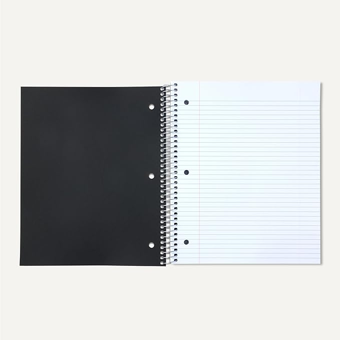Amazon Basics College Ruled Spiral Notebook, 3 Subject, 150 Sheets, 8.5 x 11 inches, Black