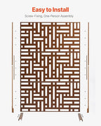 VEVOR Metal Privacy Screen, 36" W x 72" H, Outdoor Privacy Screens & Panels, Freestanding Outdoor Divider with Stand, 3-Panel Decorative Garden Steel Privacy Fence for Balcony Patio Indoor Room Brown